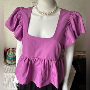 Express Pullover Peplum Blouse Ruffled & Oversized in purple color Size Small